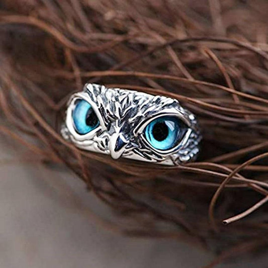 Bague réglable Hibou porte-bonheur en argent et opale