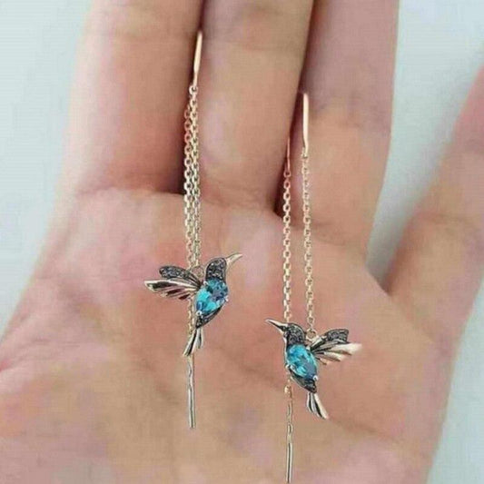 Boucles d'oreilles émaillées en forme de colibri et zircons cubiques