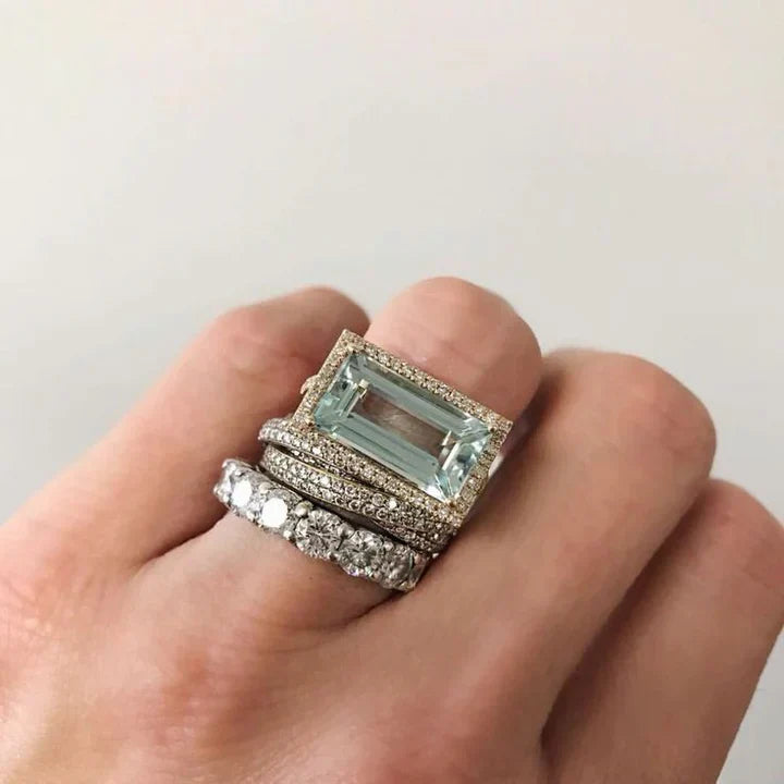 Ensemble de bagues vintage en argent et verre turquoise