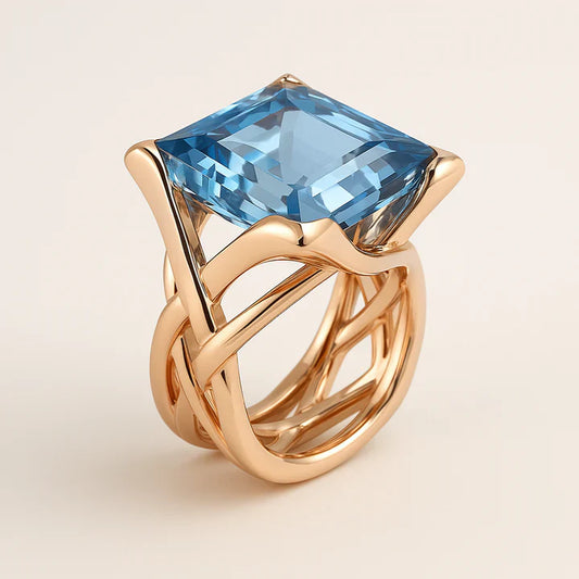 Bague vintage en or rose et zircon cubique bleu