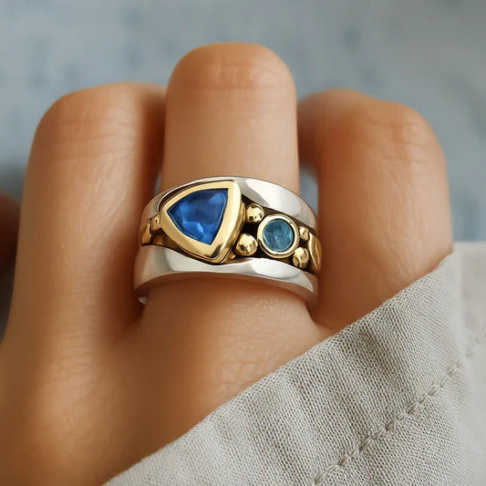 Bague vintage en cristal bleu