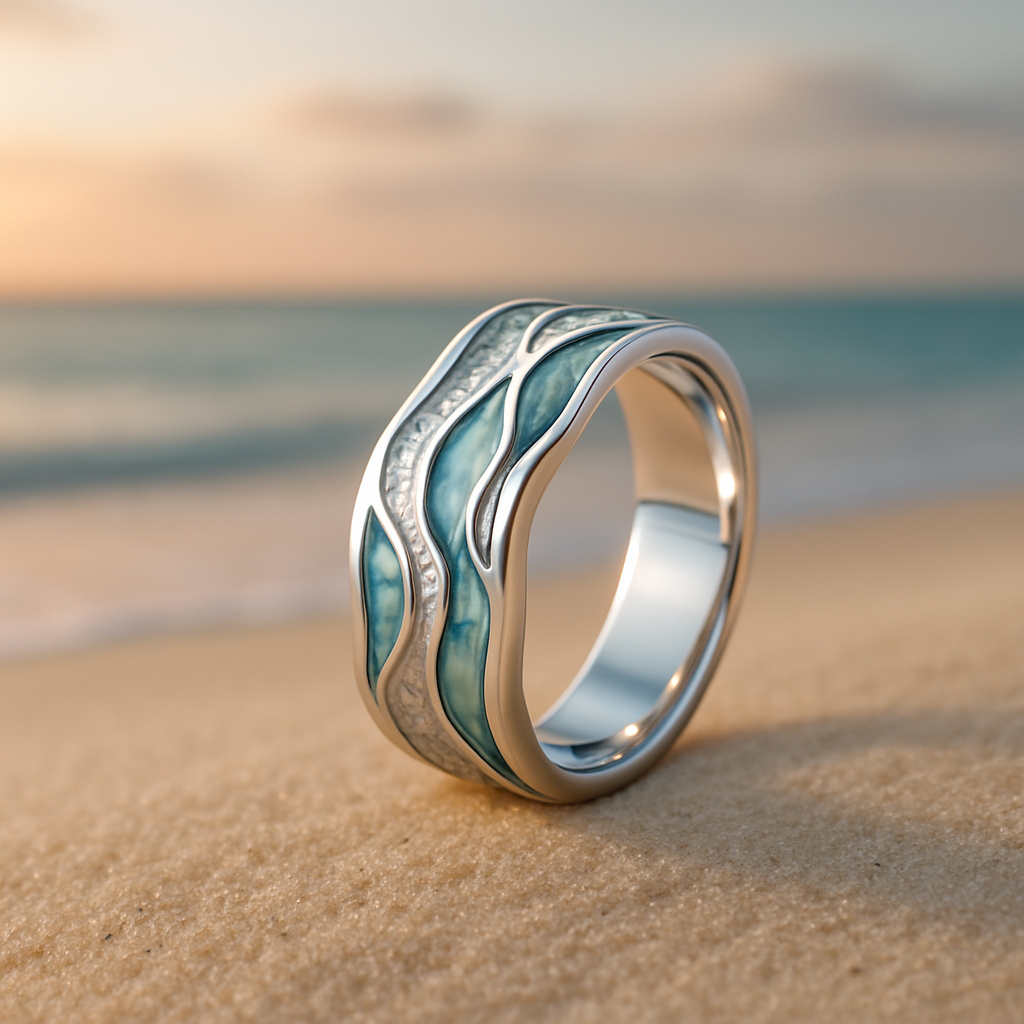 Bague Turquoise et Vagues Argentées