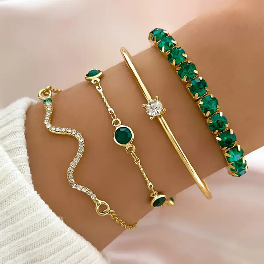 Ensemble de bracelets en zircon cubique vert vintage