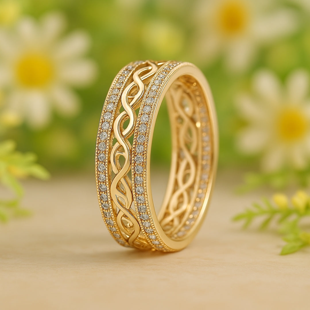 Bague en or jaune creuse et brillante
